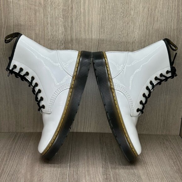 Dr. Martens Boots Sz W7 M6 Zavala 8 Eyelet Combat Platform Patent Leather White - Picture 8 of 12